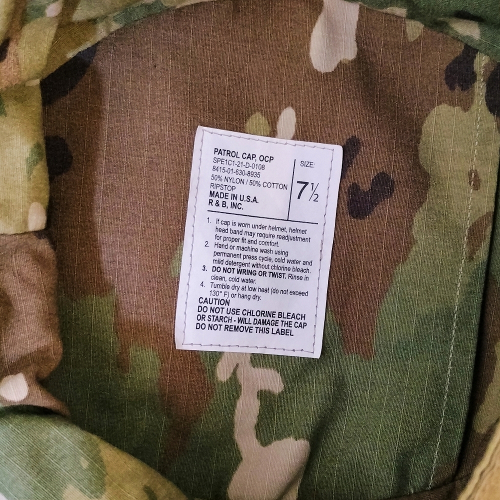 Unisex Military Camouflage Patrol Cap OCP. Size 7.5 - Picture 6 of 6